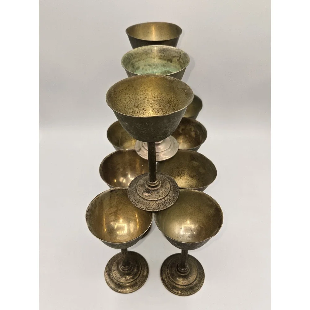 Antique‎ British Sheffield Electro-Plated Nickel Silver Goblet Set of 11 4-7/8